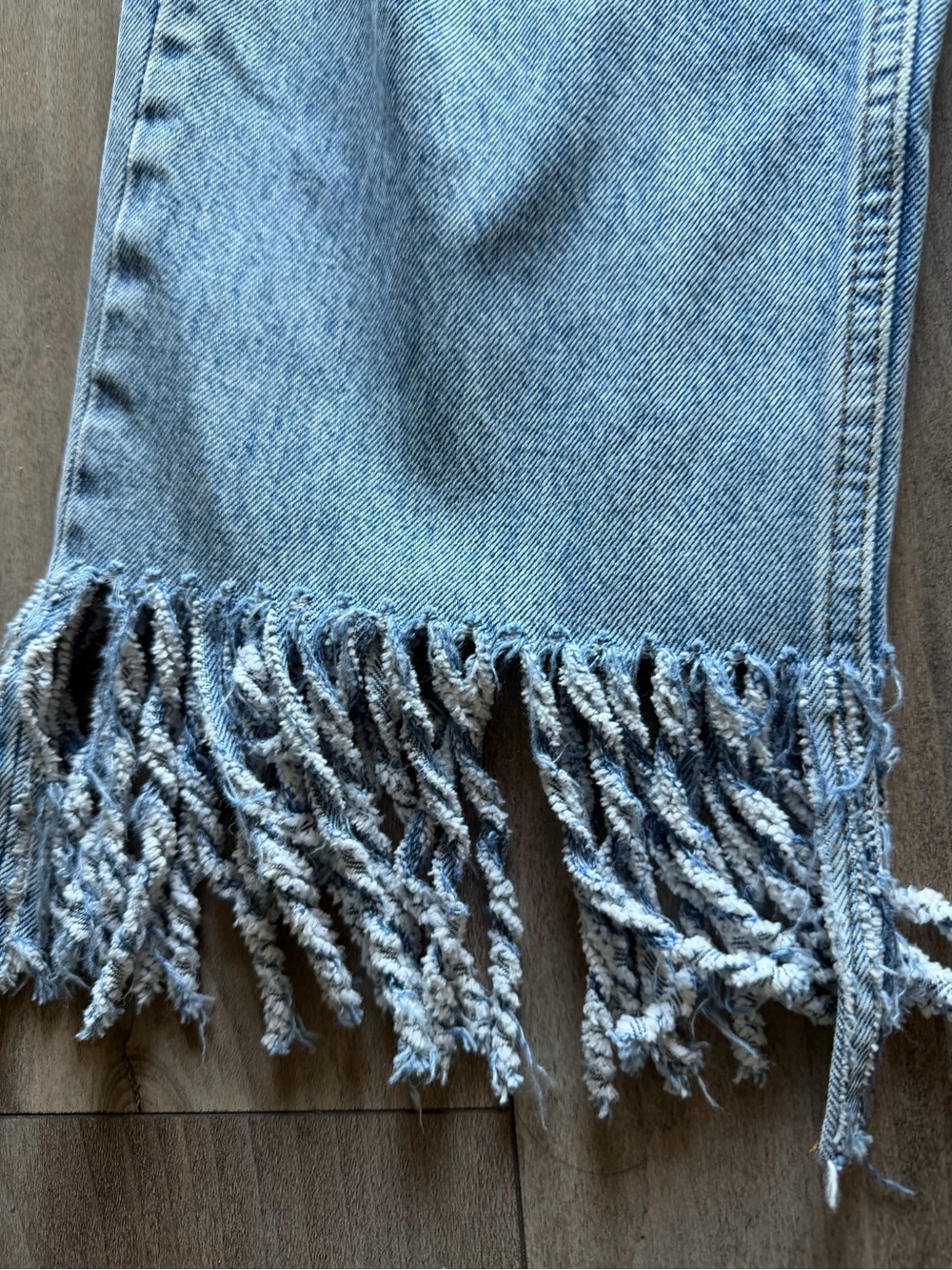ASOS Light Blue Straight-Leg Jeans with Fringe Hem - Picture 3 of 9
